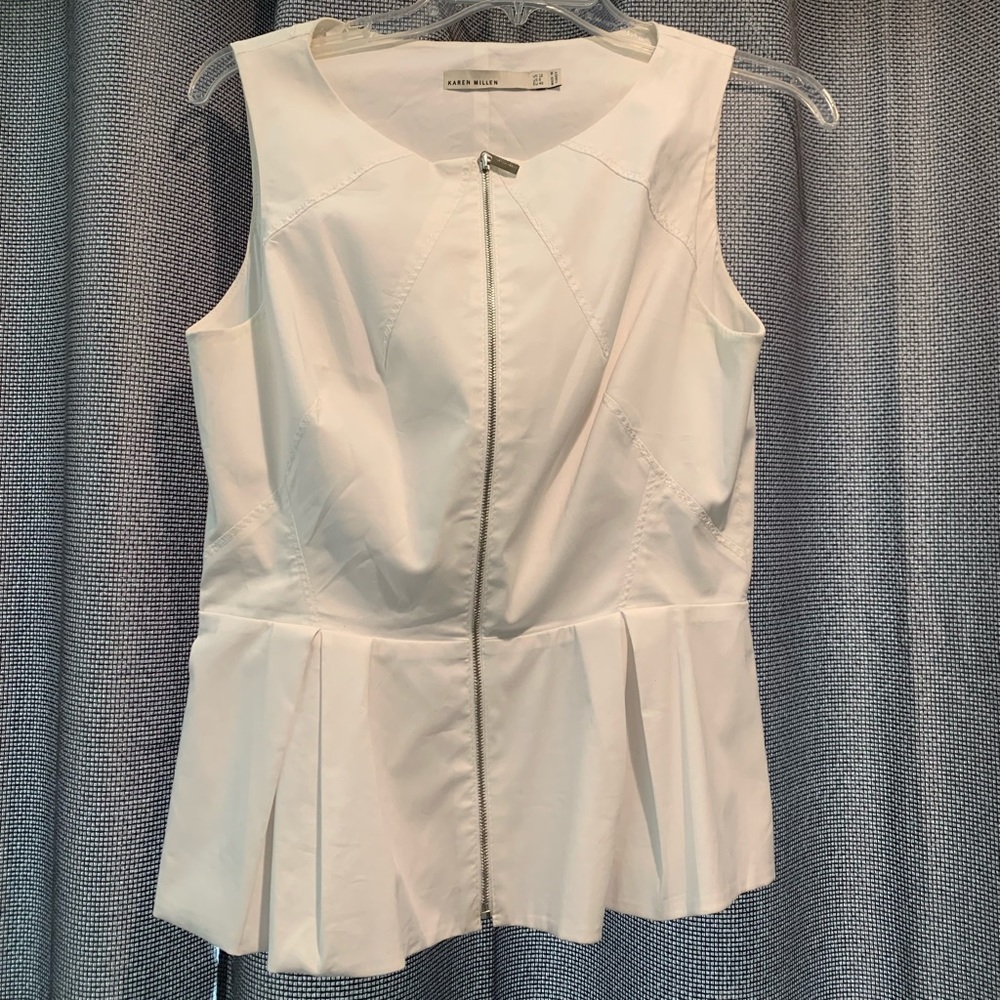 Karen Mullen zip up peplum sleeveless blouse